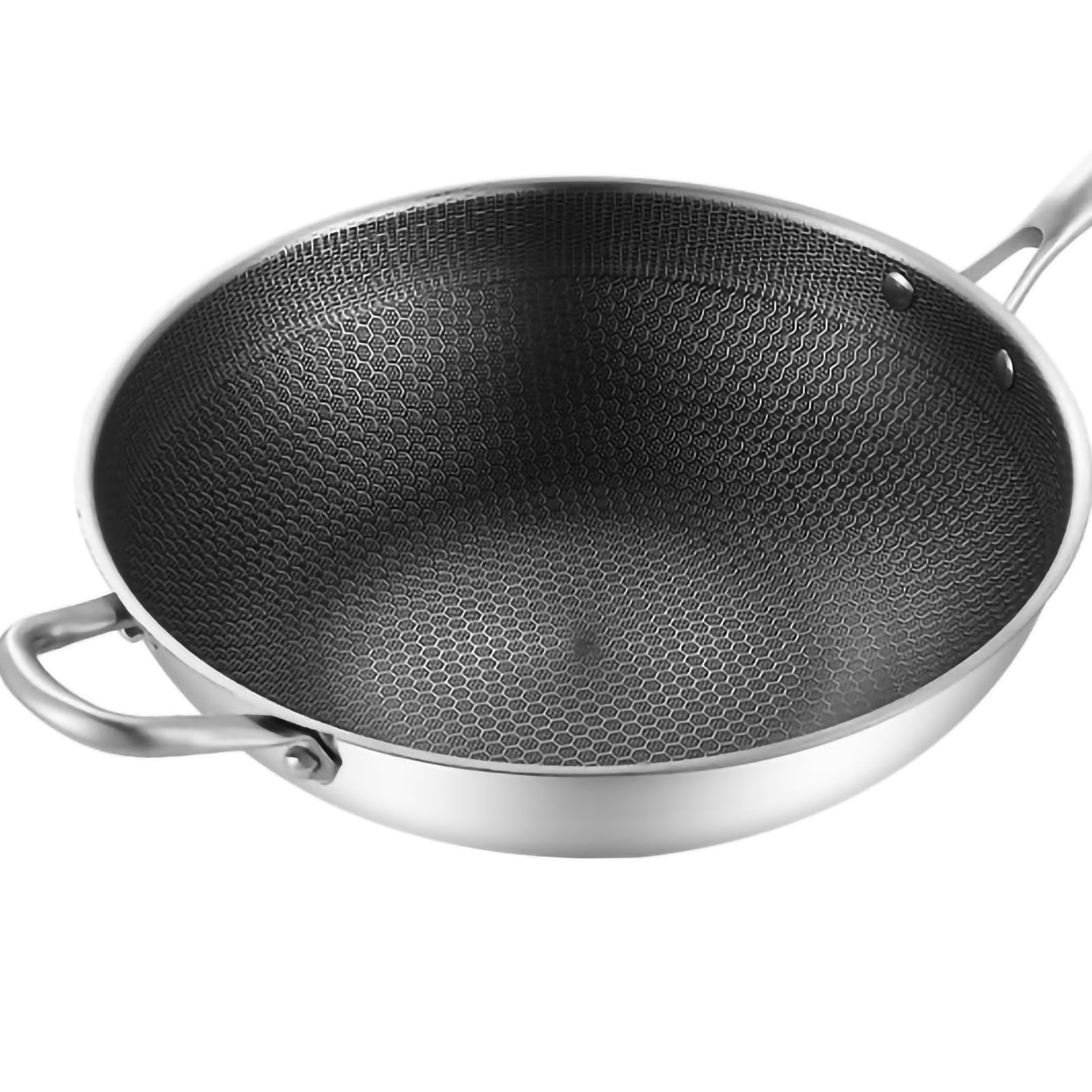 Stainless Steel Wok Pan Double Sided Honeycomb 3 Layer Prevent Sticking Easy Cleaning Wok for Kitchen 34cm/13.4in (No Lid and with Ears) — image 5