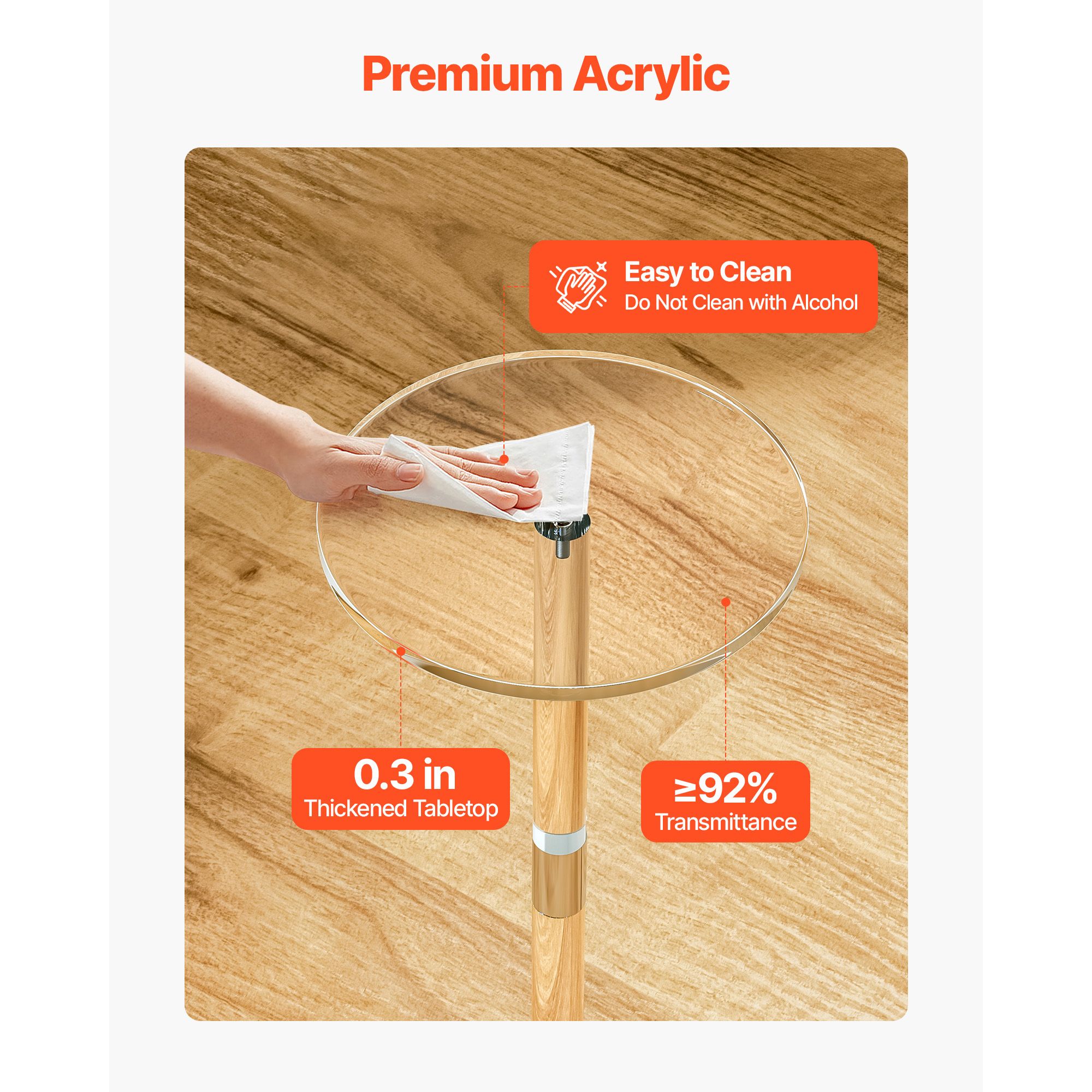 Acrylic Drink Table, Clear End Table Round Top with Solid Post, Modern Acrylic Cake Table Stand, Transparent Side Desk for Coffee, Drink, Food, Snack, Easy — image 5