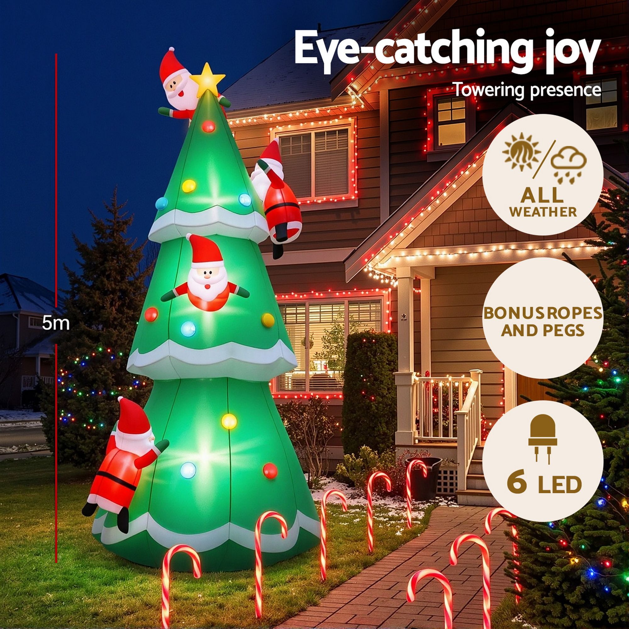 Jingle Jollys Christmas Inflatable Santa Tree 5M Illuminated Decorations โ image 4