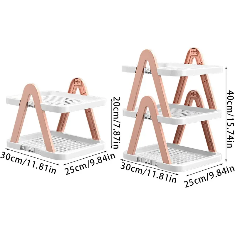 2/3 Tier Removable Shoe Rack Folding Storage Shelf Simple Space Saving Organizer - 3Tier-Pink — image 4