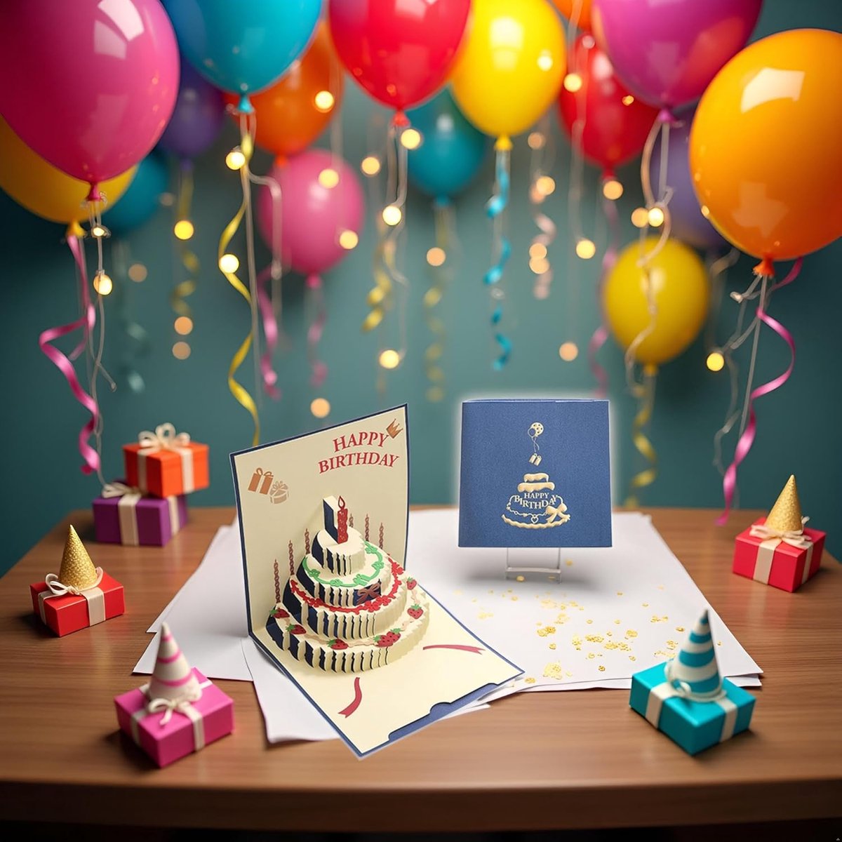 10 pcs Greeting cards - Blue pop-up birthday cake card - 3D birthday card - Pop-up cards - Cake greeting cards - Postcards - Perfect for a friend, wife — image 5