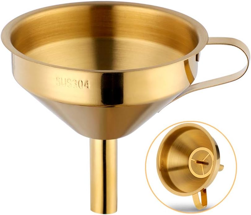Stainless Steel Wide Mouth Funnels with Detachable Strainer, 5-inch Funnel for Filling Small Bottles and Jars, Cooking Oil and Transmission Liquid and Powder