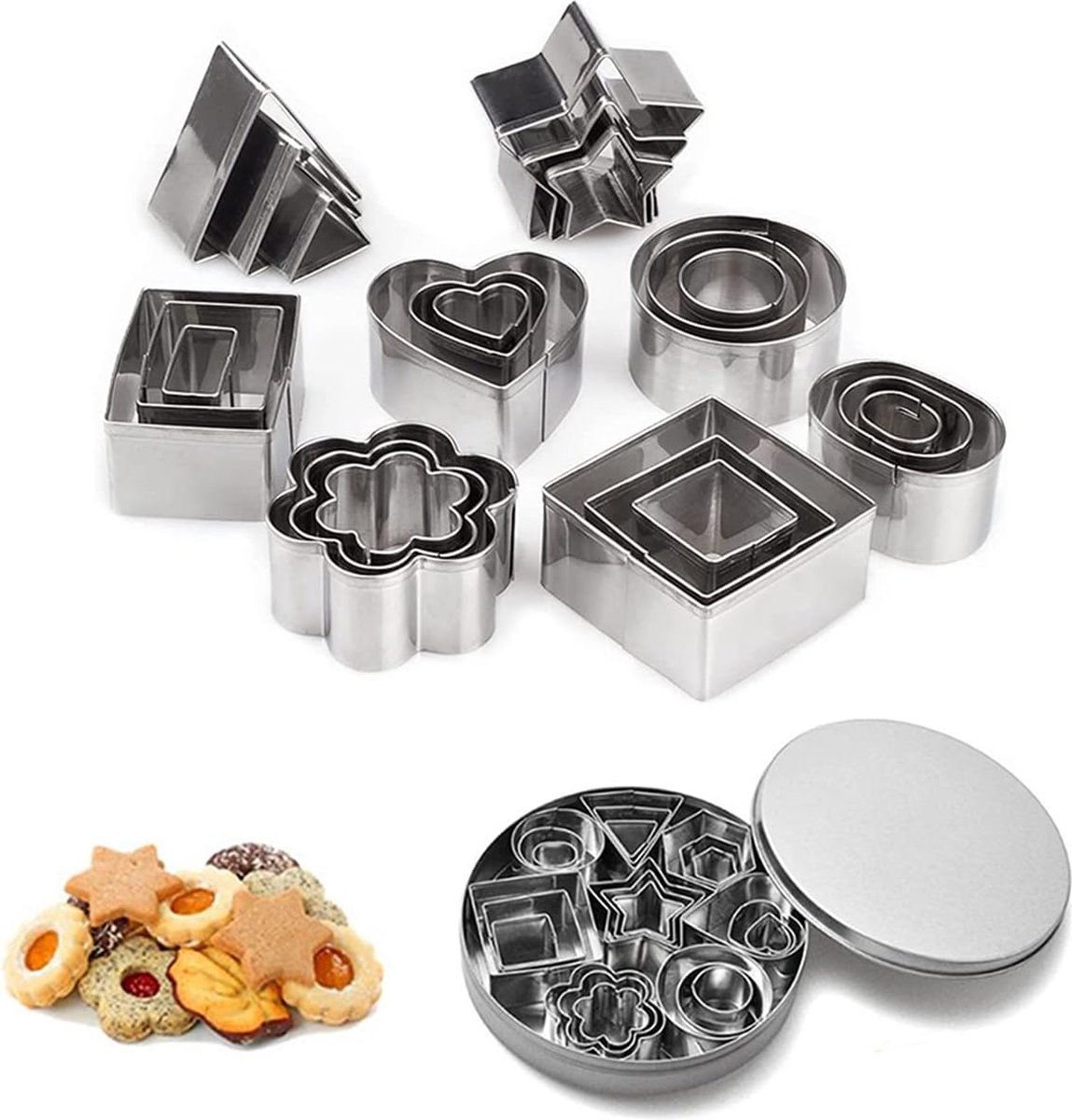 Cookie Cutter - 24 Pieces - Cookie Mold Set - Stainless Steel Cookie Cutters - Heart / Flower / Round / Star - Cookie Shapes - Cookie Molds - Cookie Baking