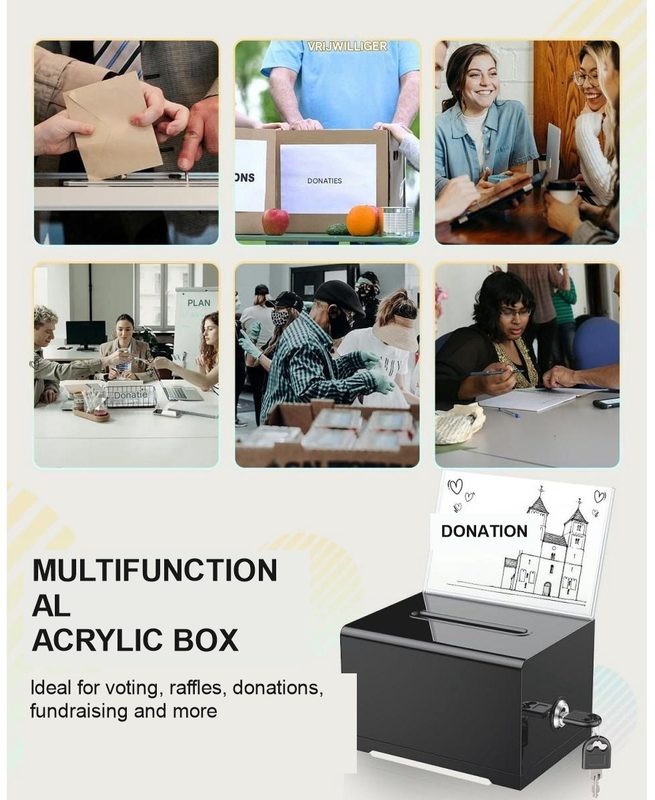 Black Acrylic Donation Box with Lock, Ballot Slot and Removable Sign Holder, 15.7 x 11.5 x 10.2 cm โ image 3
