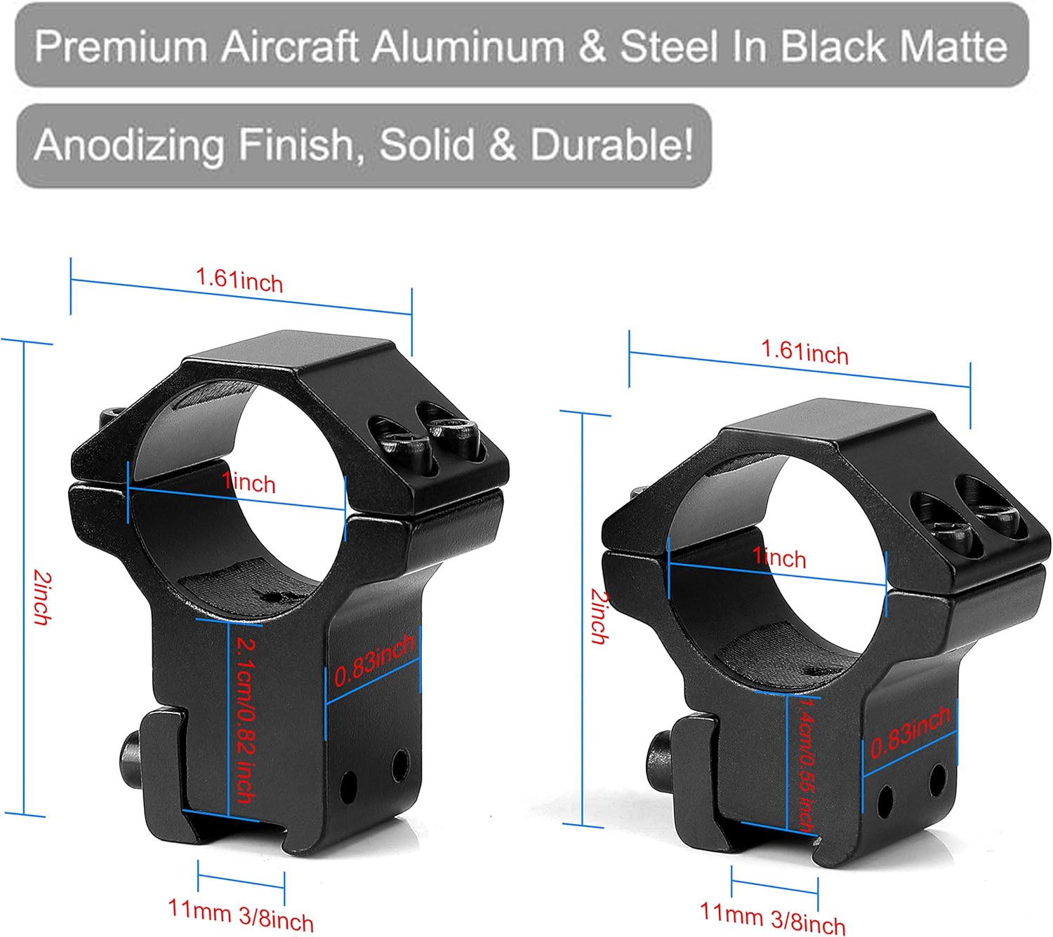 1'' Dovetail Scope Rings, 2 Pack High Profile or Medium Profile 1 Inch Scope Mount Rings for 11mm Dovetail Rails โ image 5