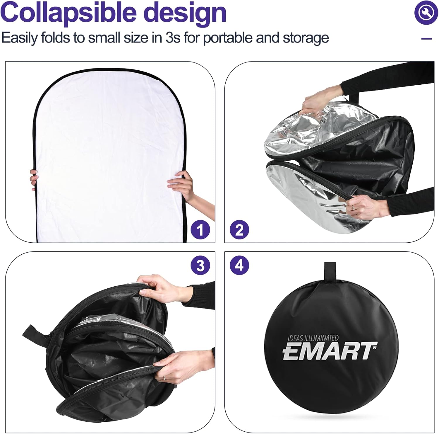 60 × 90 cm Light Reflectors 5-in-1 Photo Foldable Photo Reflector Large Oval Portable Foldable Light Reflector, with Carrying Bag — image 4