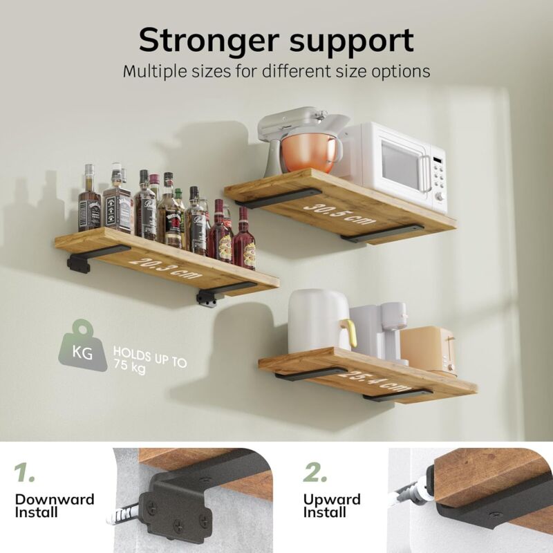 6-pack 10cm Floating Shelf Brackets, Heavy Duty Shelf Brackets for Shelves, Black Painted Metal Wall Mounted Shelf Brackets, 75kg Load Capacity — image 2