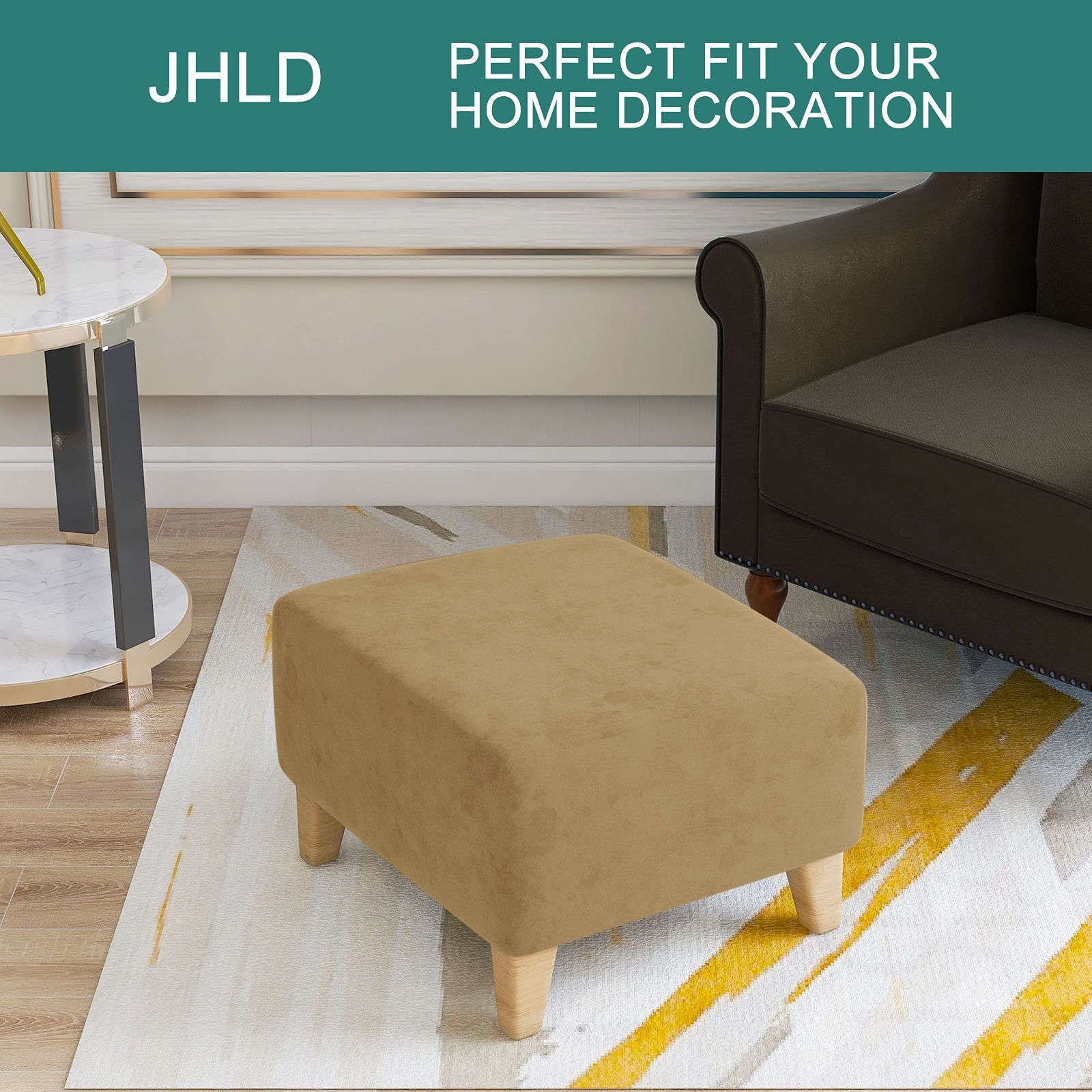 Rectangle Stretch Folding Storage Stool Protector Covers with Elastic Bottom for Living Room-(L, Camel) โ image 4