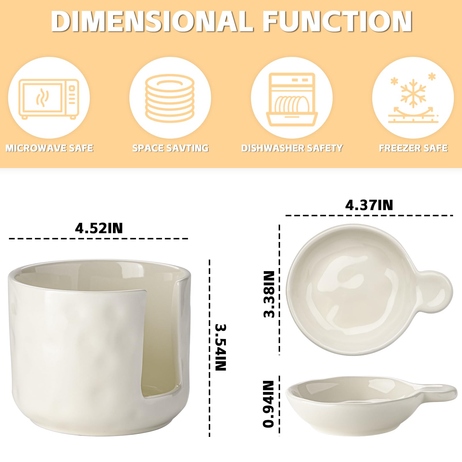 6 Pieces Ceramic Sauce and Dip Bowls with Stackable Holder for Soy Sauce, Snacks, Tapas and Everyday Table Serving, White โ image 2