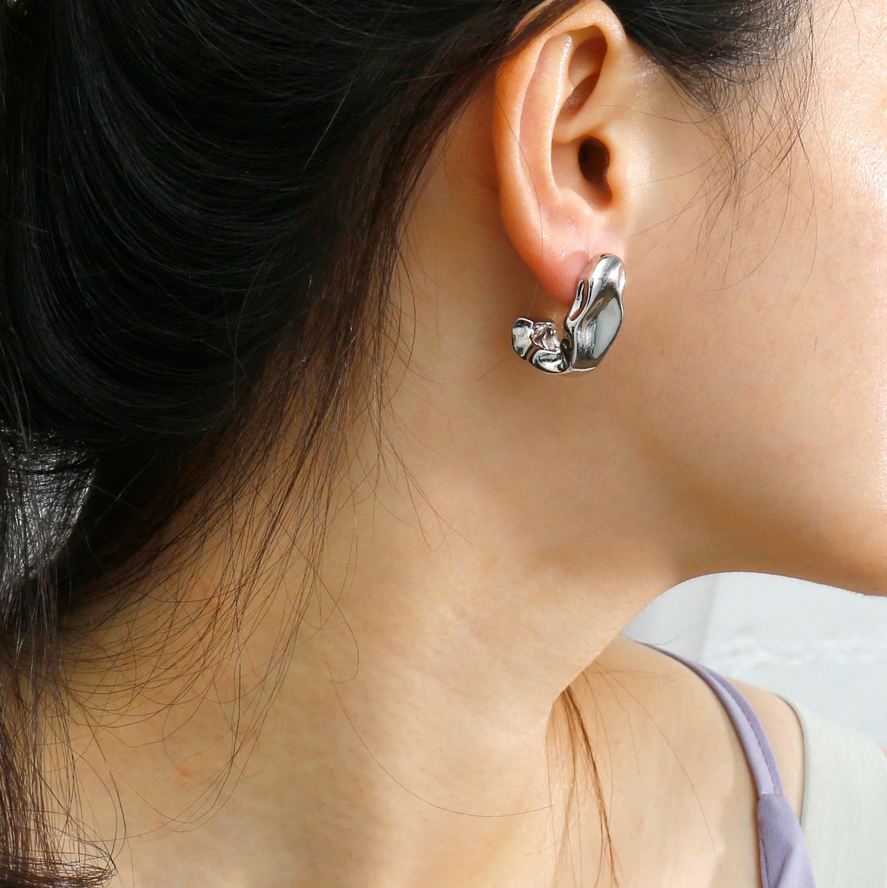 Earrings for Women Stainless Steel Gold Filled Lightweight Moon Hollow Open Chunky Hoop Post Earrings for Women Trendy Jewelry — image 4