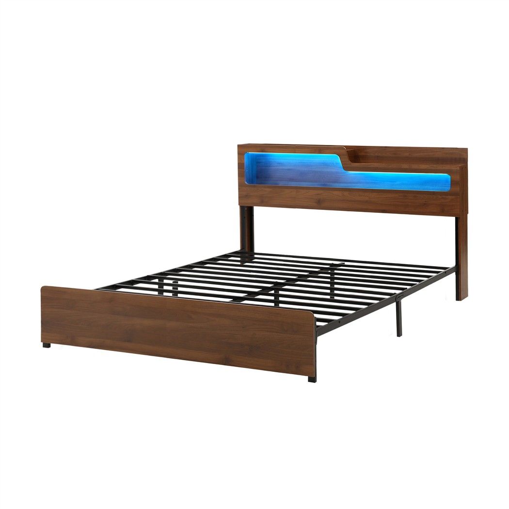Artiss King Bed Frame Metal with Charging Station LED Light Storage Shelf โ image 4