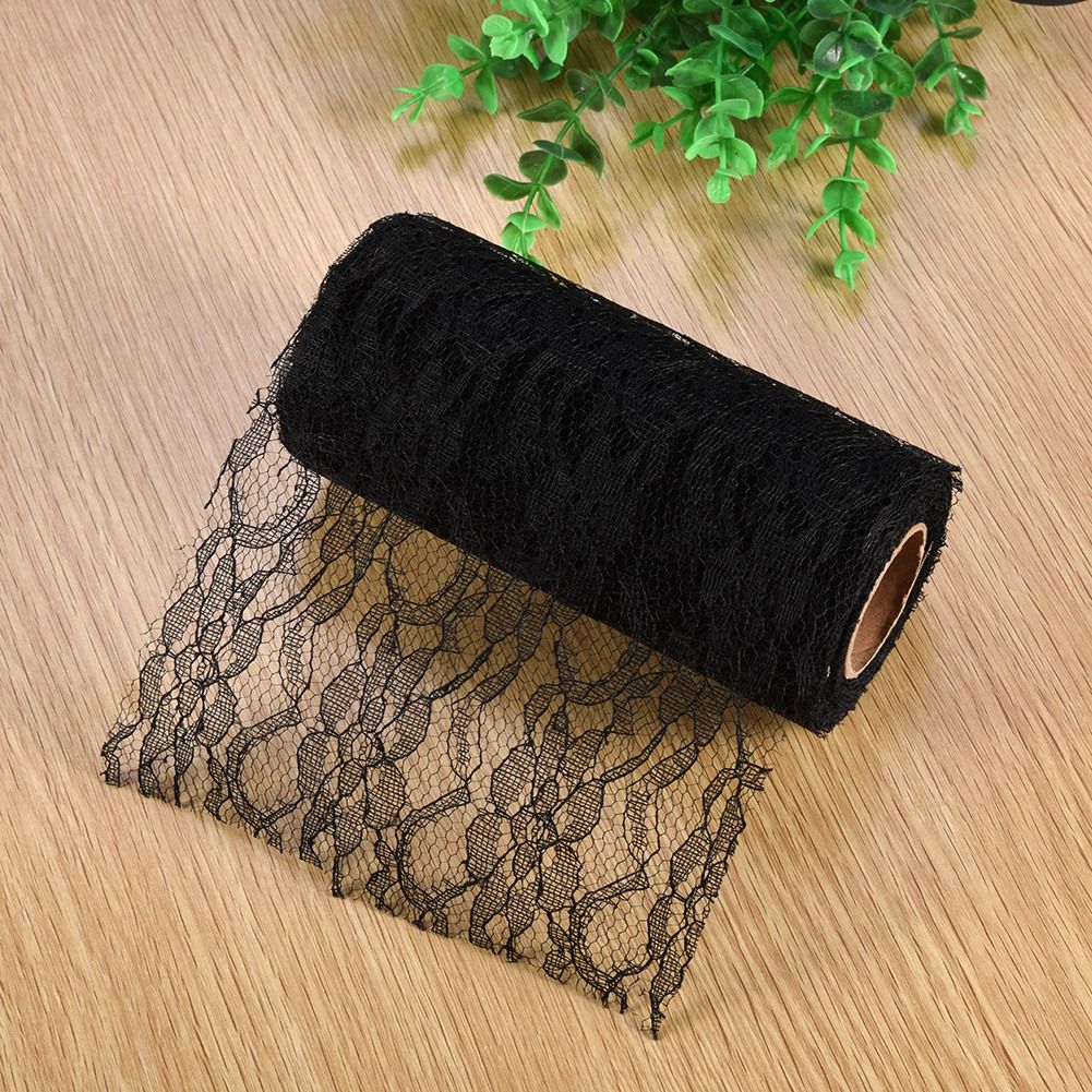 10 Yard Long Wedding Party Decoration Table Runner Chair Sash Floral Lace Tulle Roll (Black) โ image 3