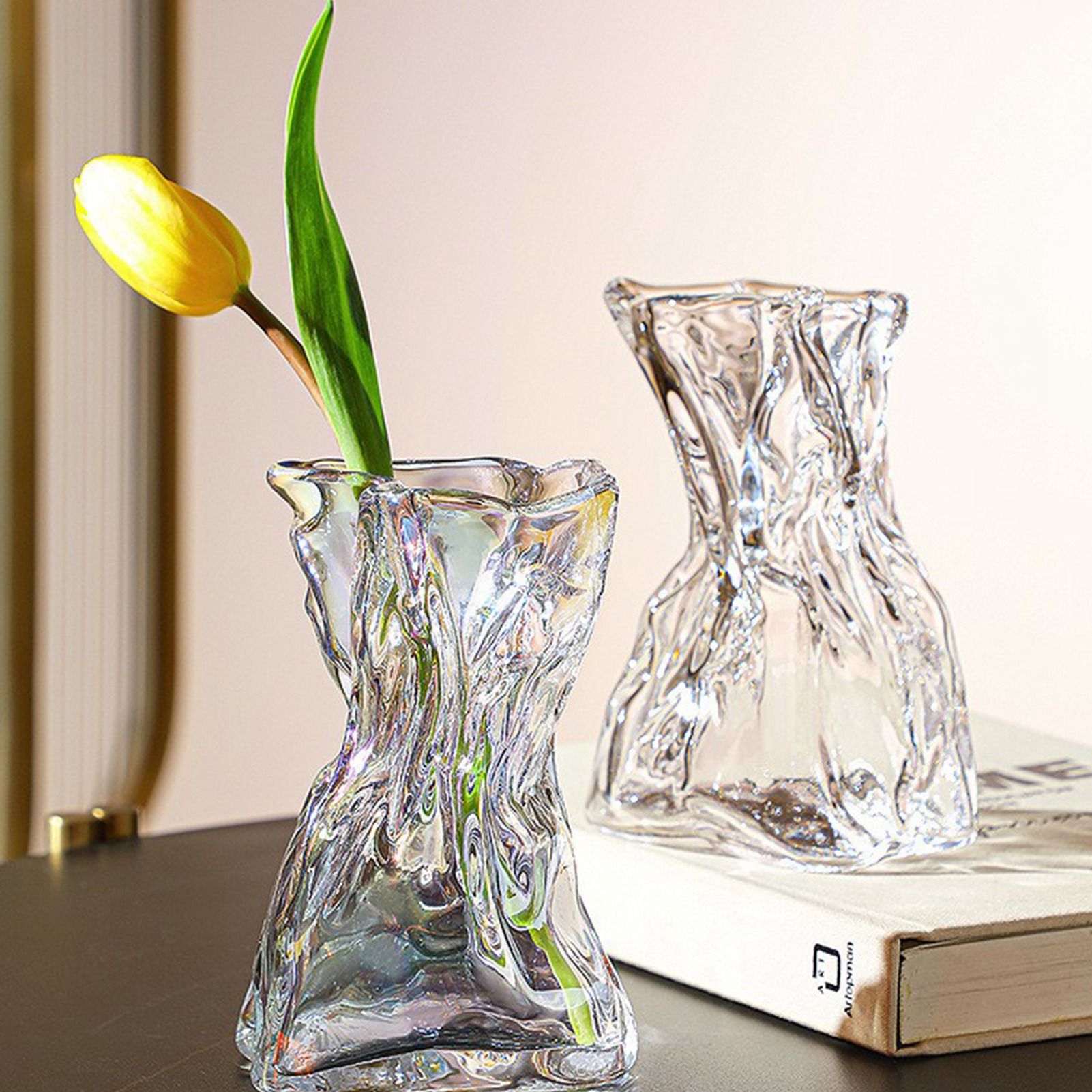 Pleated Glass Vase Light Luxury Hydroponic Vase Living Room Dining Table Dried Flower Vase Flower Arrangement Ornaments — image 5