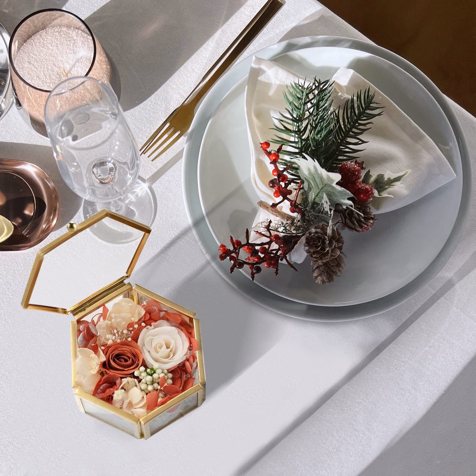 Vintage Glass Jewelry Box - Hexagon Gold Glass Box Keepsake Box for Storage Ring Earring Trinket, Jewelry Organizer — image 5