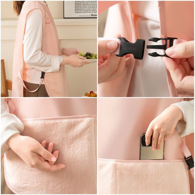 Sleeveless Vest-Style Waterproof and Oil-Resistant Apron, Washable Aprons for Home Kitchens—Pink — image 4