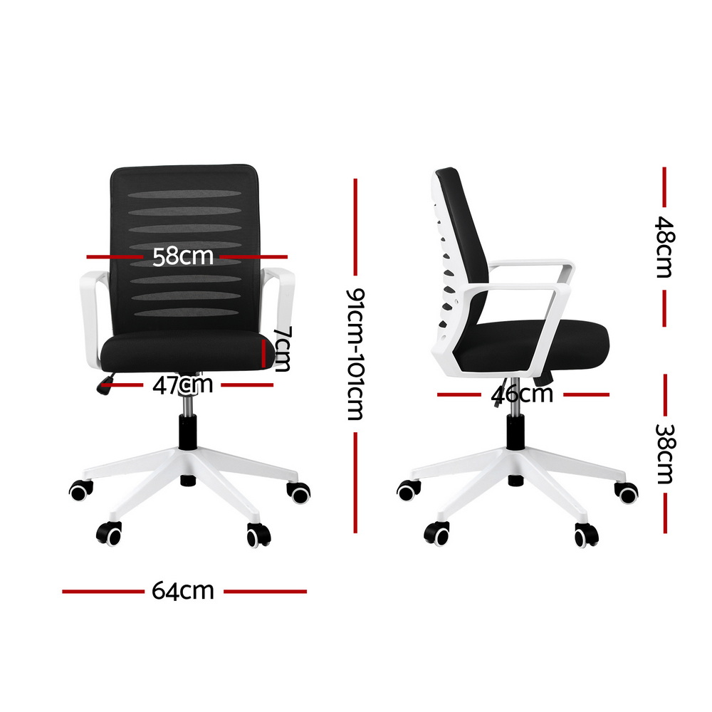 Artiss Ergonomic Office Chair Mesh Computer Desk Chairs with Lumbar Support, Height Adjustment Swivel Chair Mid Back for Home Office Study, Black and White โ image 2