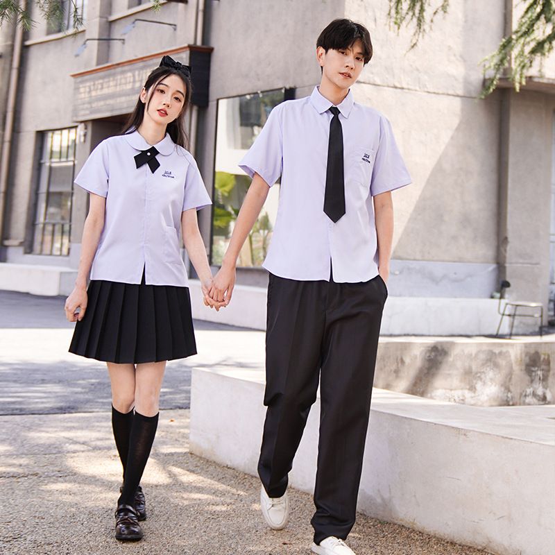 Thai School Uniform Shirt Cotton Blend Embroidery Badge Thai women's long-sleeved shirt + navy blue skirt 5XL — image 5