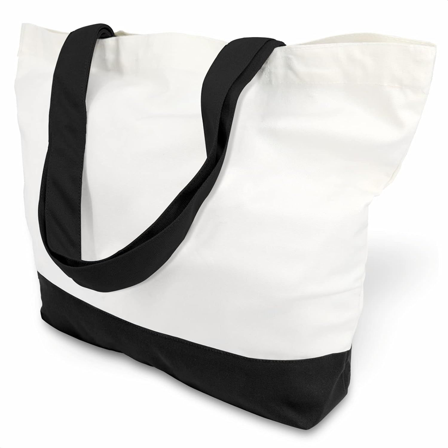 Super Strong Large 12oz Cotton Canvas Tote Bag, Reusable Grocery Shopping Cloth Bag, Fashionable Two-Tone Tote for Crafts, DIY Your Creative Designs