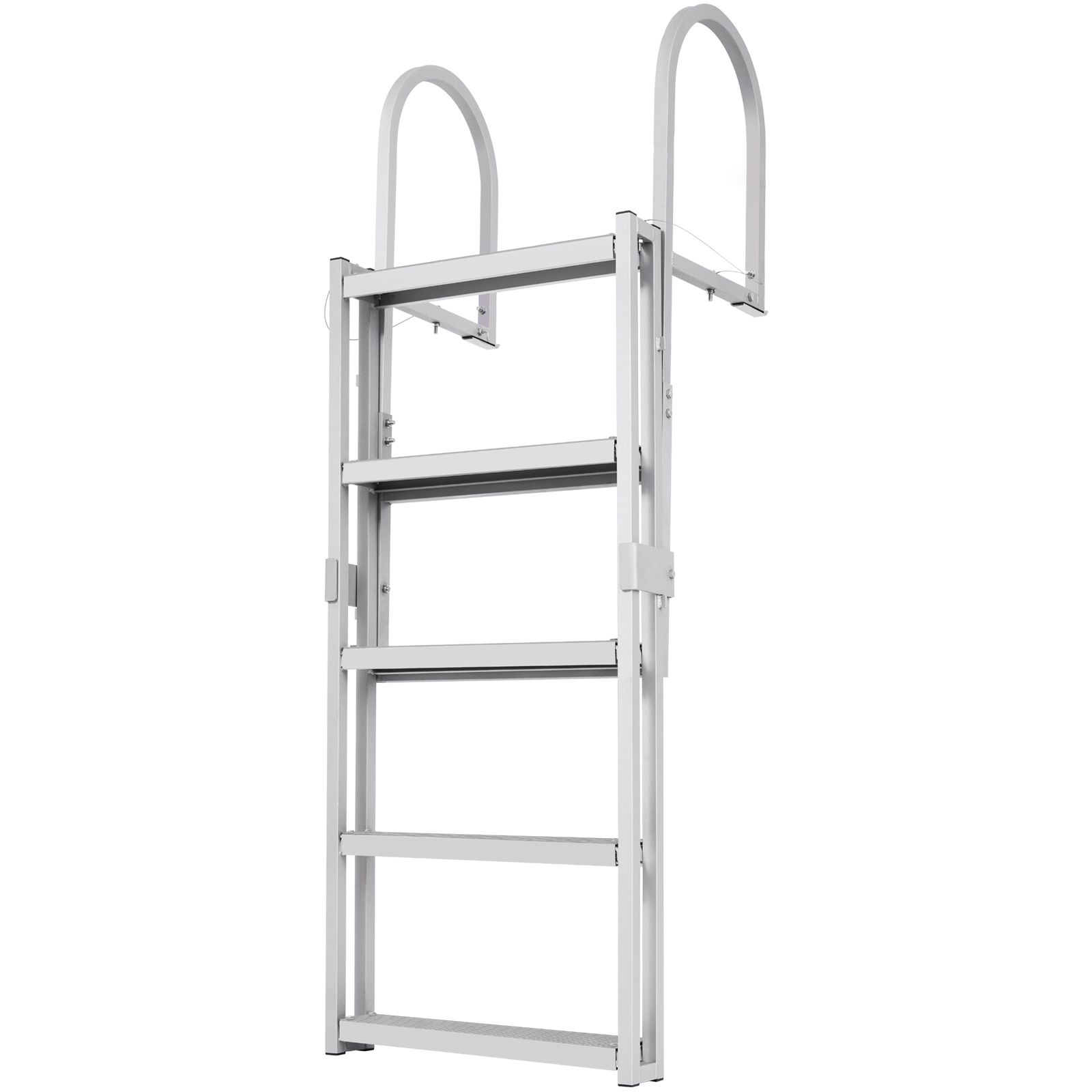 Dock Ladder, Retractable 5 Steps, 350 lbs Load Capacity, Aluminum Alloy Pontoon Boat Ladder with 66.9''-78.9'' Adjustable Height, 4'' Wide Step & Mat, for