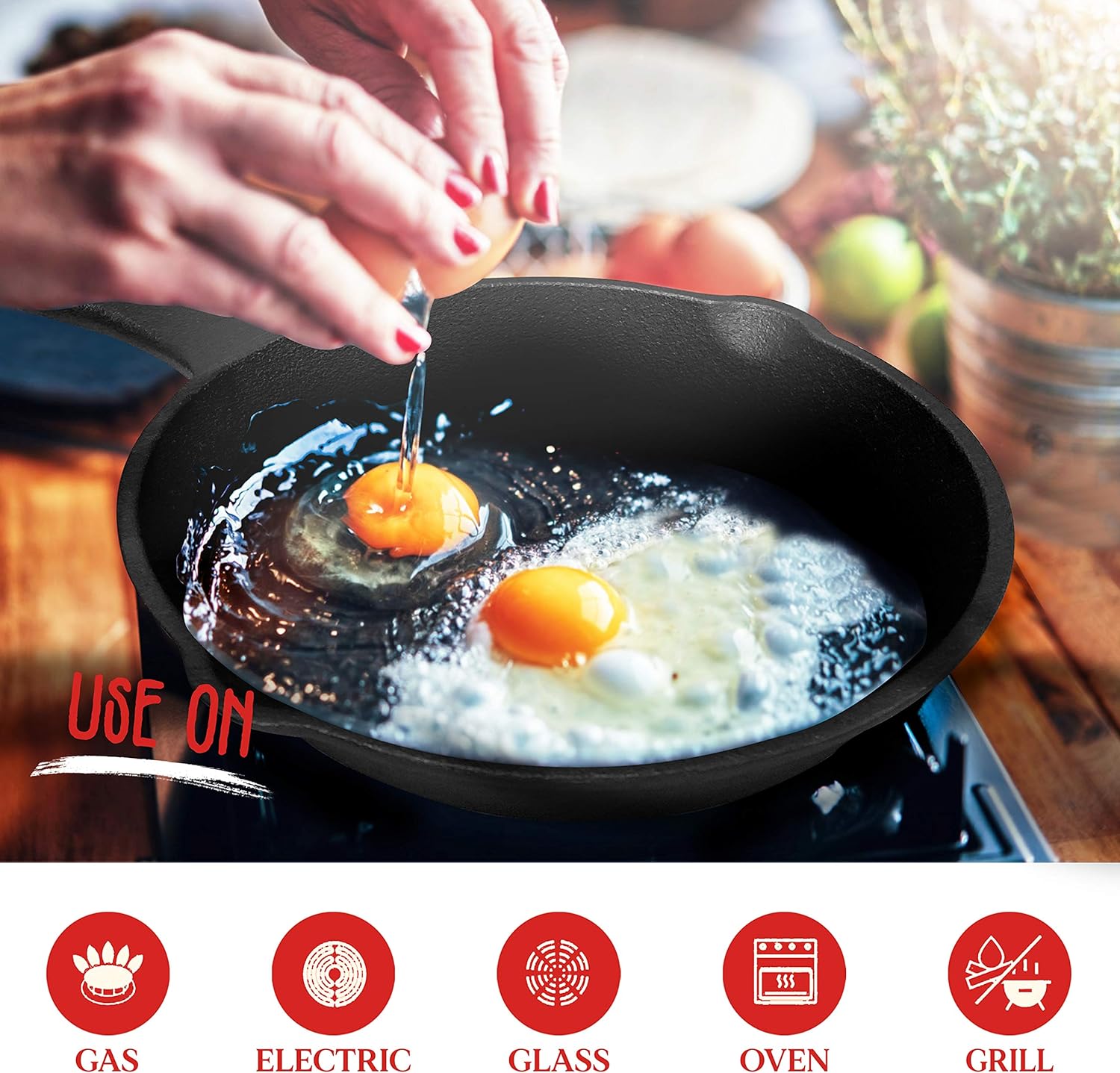 10inch 26cm Cast Iron Skillet Cookware Chef Quality Pre-Seasoned Pan Pans โ image 4