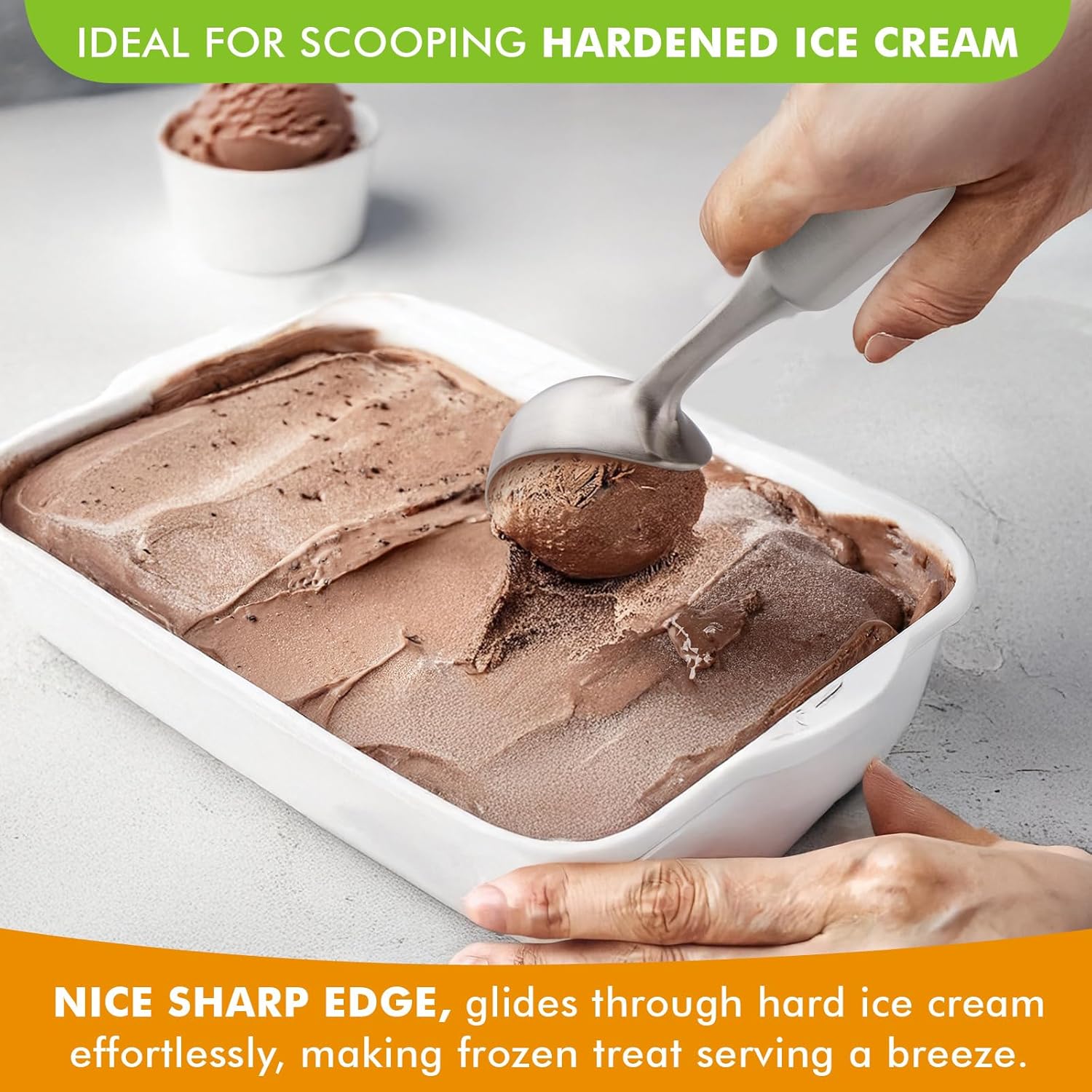 Ice Cream Scoop Stainless Steel. Ice Cream Scooper, Heavy Duty, Seamless Design, Comfortable Grip Long Handle, for Ice Cream, Gelato, Sorbet, Cookie Dough — image 4