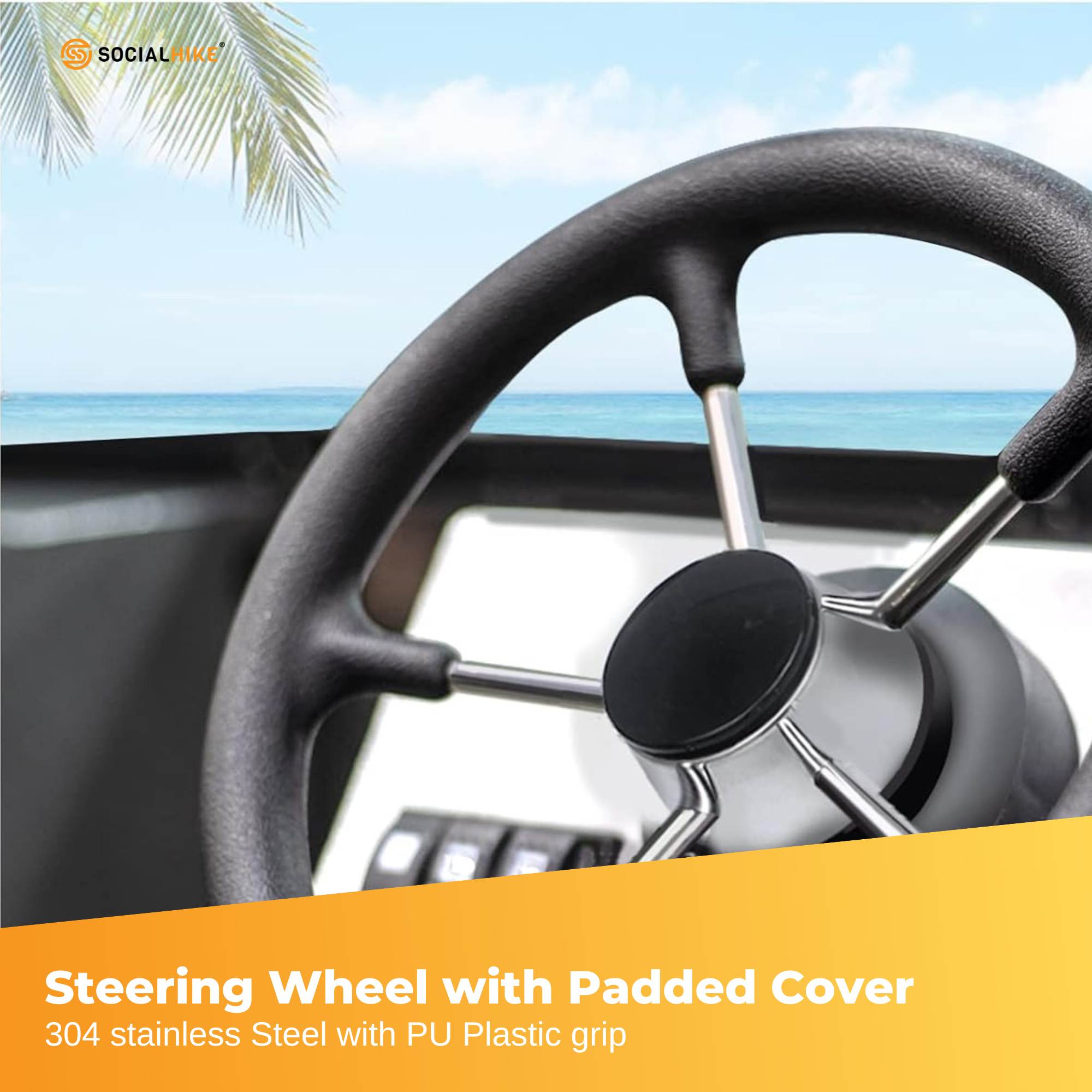 13.5" Boat Steering Wheel With Grip Cover - Stainless Steel 3/4" 5 Spoke With Knob โ image 6