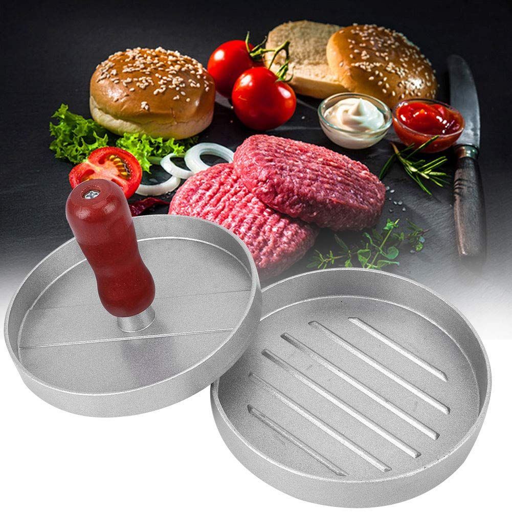 Hamburger Press Patty Maker, Aluminum Alloy Burger Press Mold with Wood Handle 5in Round Hamburger Mold Porcelain Smasher — image 5