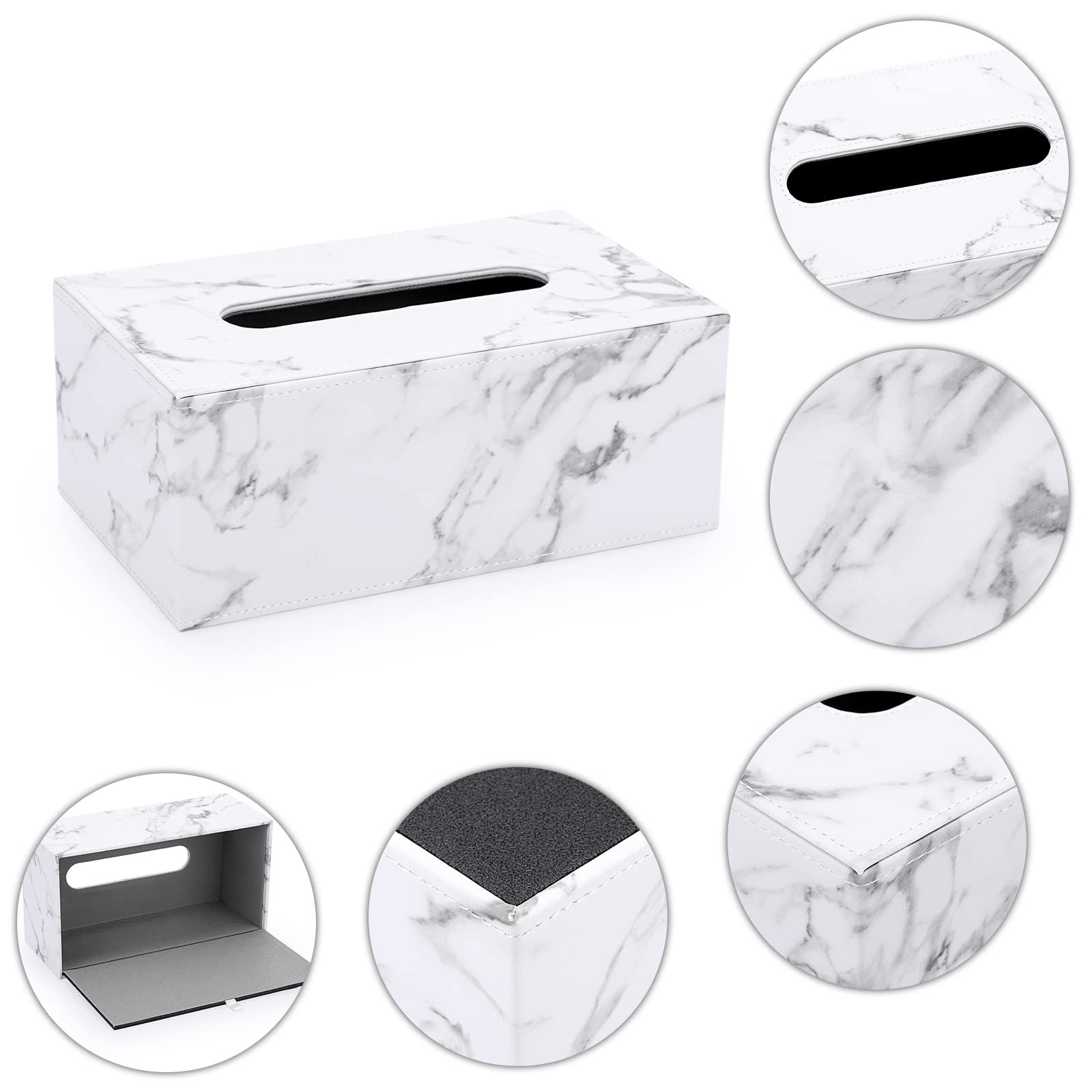 Holder with Magnetic Bottom, Decorative PU Tissue Box for Vanity Dresser Night Stand Table Countertop Home Office Car,Marble White โ image 4