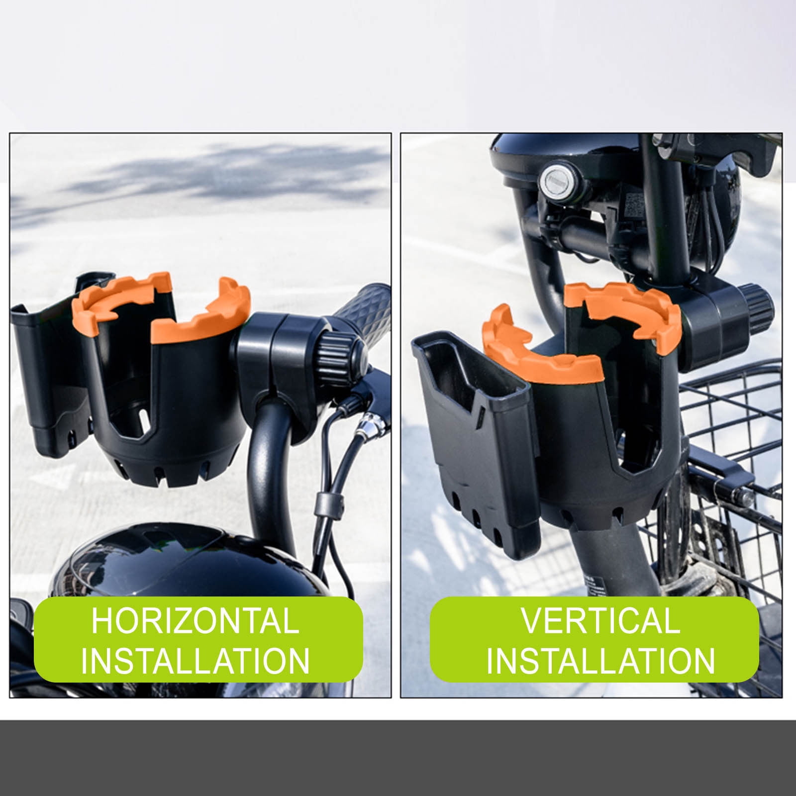 2-in-1 Universal Bike Cup Holder with Phone Mount, Adjustable Drink Holder for Stroller, Wheelchair, Walker and Scooter, Black and Orange โ image 5