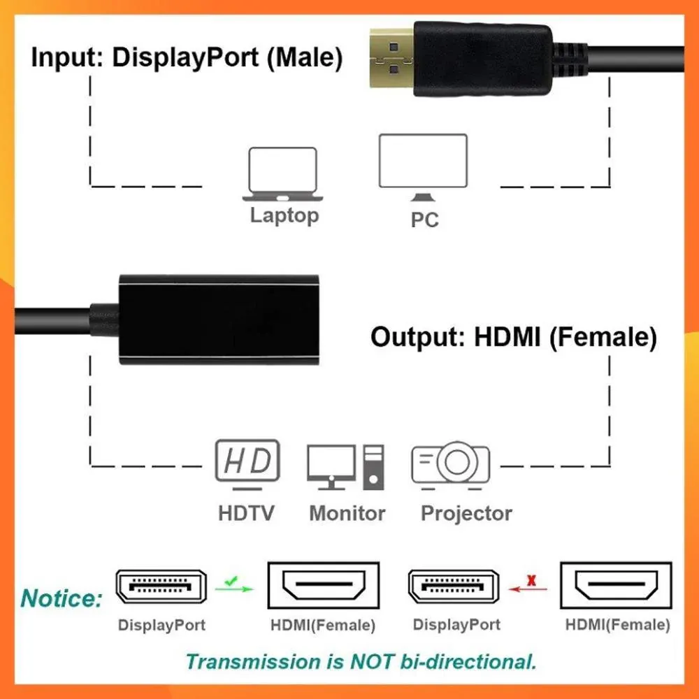 4K/1080p DisplayPort Display Port DP Male to HDMI Female Adapter Converter Cable - 4K-DP Male to HDMI Female โ image 4