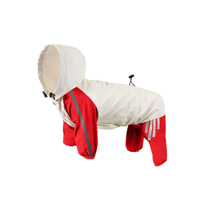 Colorblock (Beige red) Dog Raincoat - Waterproof with Hood and Reflective Strips (Size L) — image 2