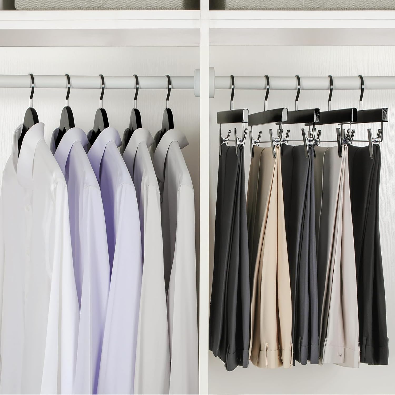 TOPIA HANGER Black Wooden Pants Hangers, Wood Skirt Hangers with Clips, Deluxe Jeans Hanger with 360° Swivel Anti-Rust Flat Hook, Smooth Finish Wood Hangers — image 3
