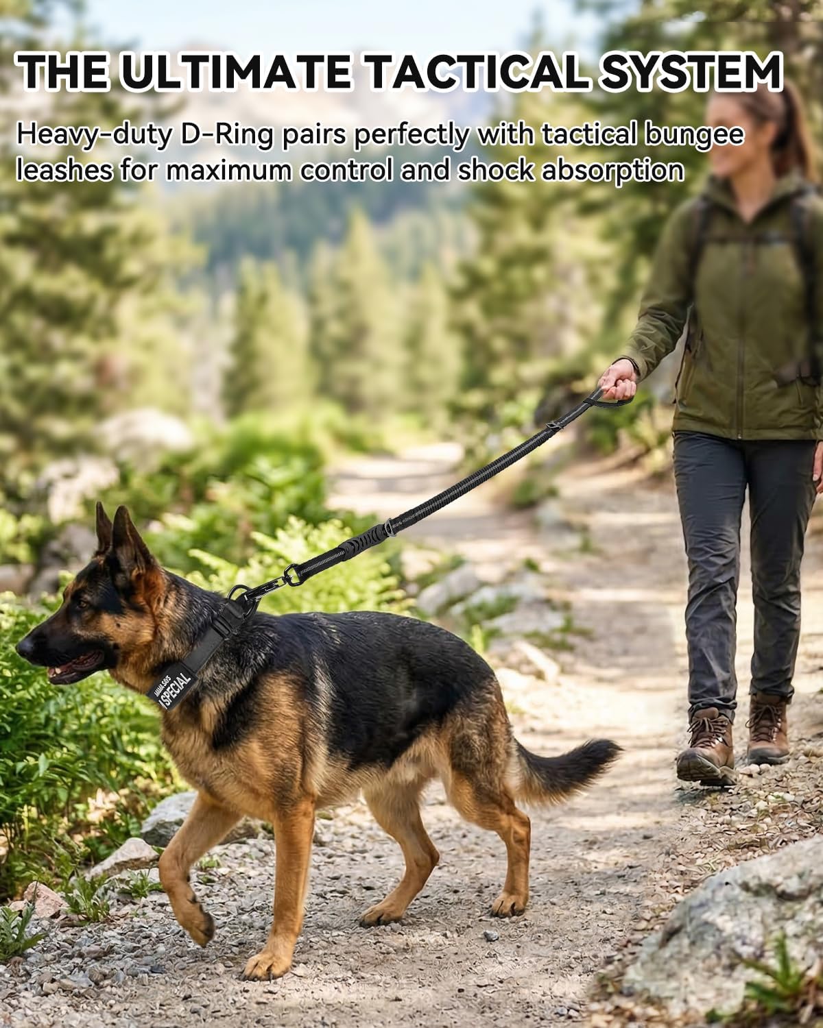 Tactical Dog Collar with Handle and Metal Buckle, Heavy Duty Padded Military 2 Patches for Training, Adjustable Large Dogs, Black, L Black — image 5