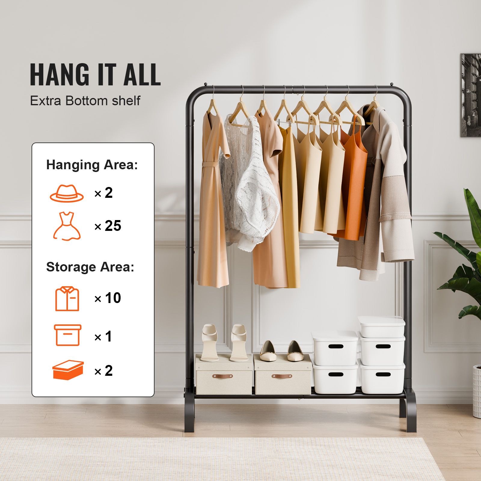 Clothes Rack, Heavy Duty Clothing Garment Rack with Hanging Rod and Bottom Storage Area, Clothing Rack for Bedroom Guest Room — image 2