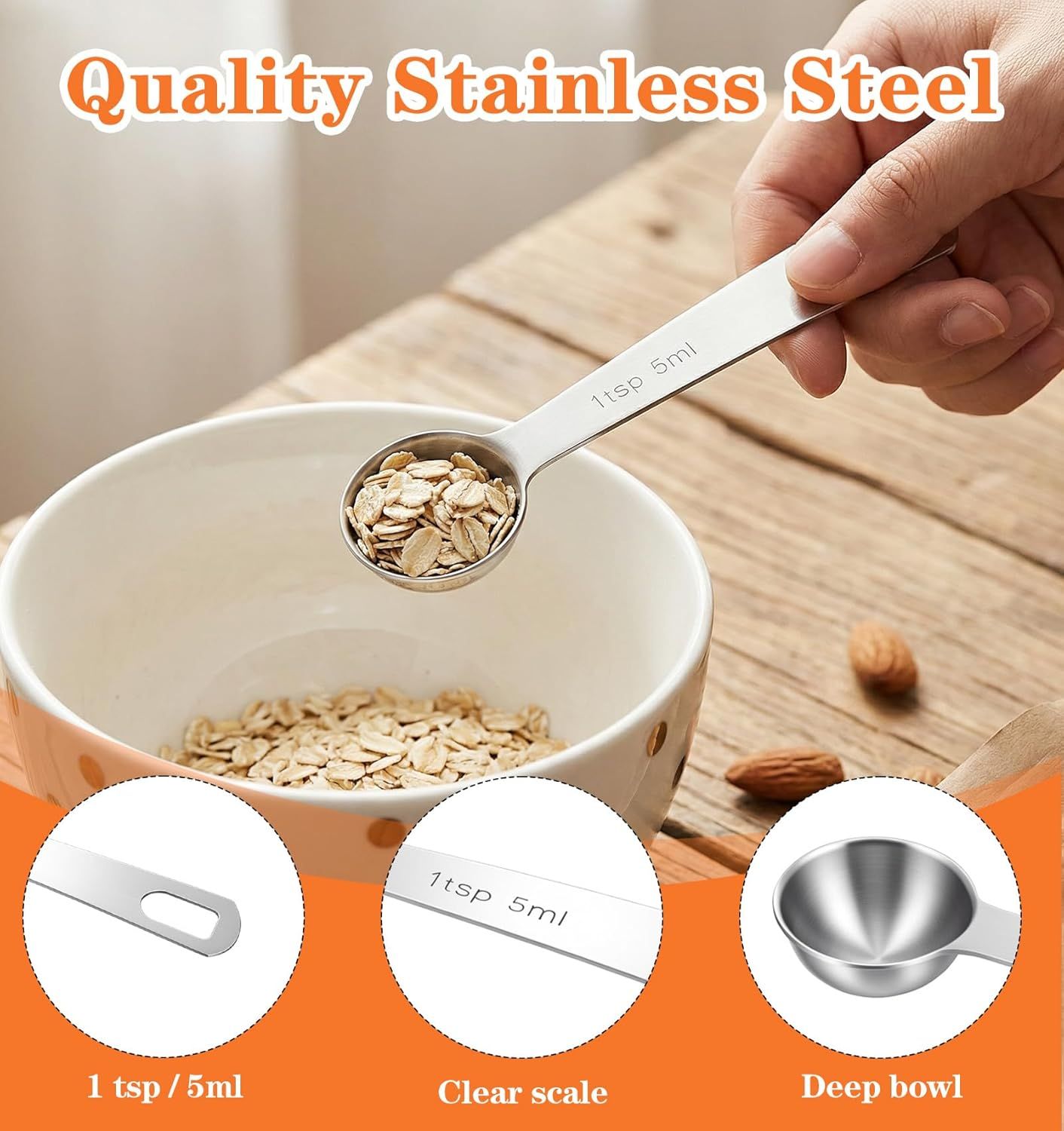 5PCS Teaspoon Measuring Spoon, 4.72 inch Stainless Steel 1 Tsp Measuring Spoon Set for Kitchen Ingredients (Silver, 5ml) — image 4