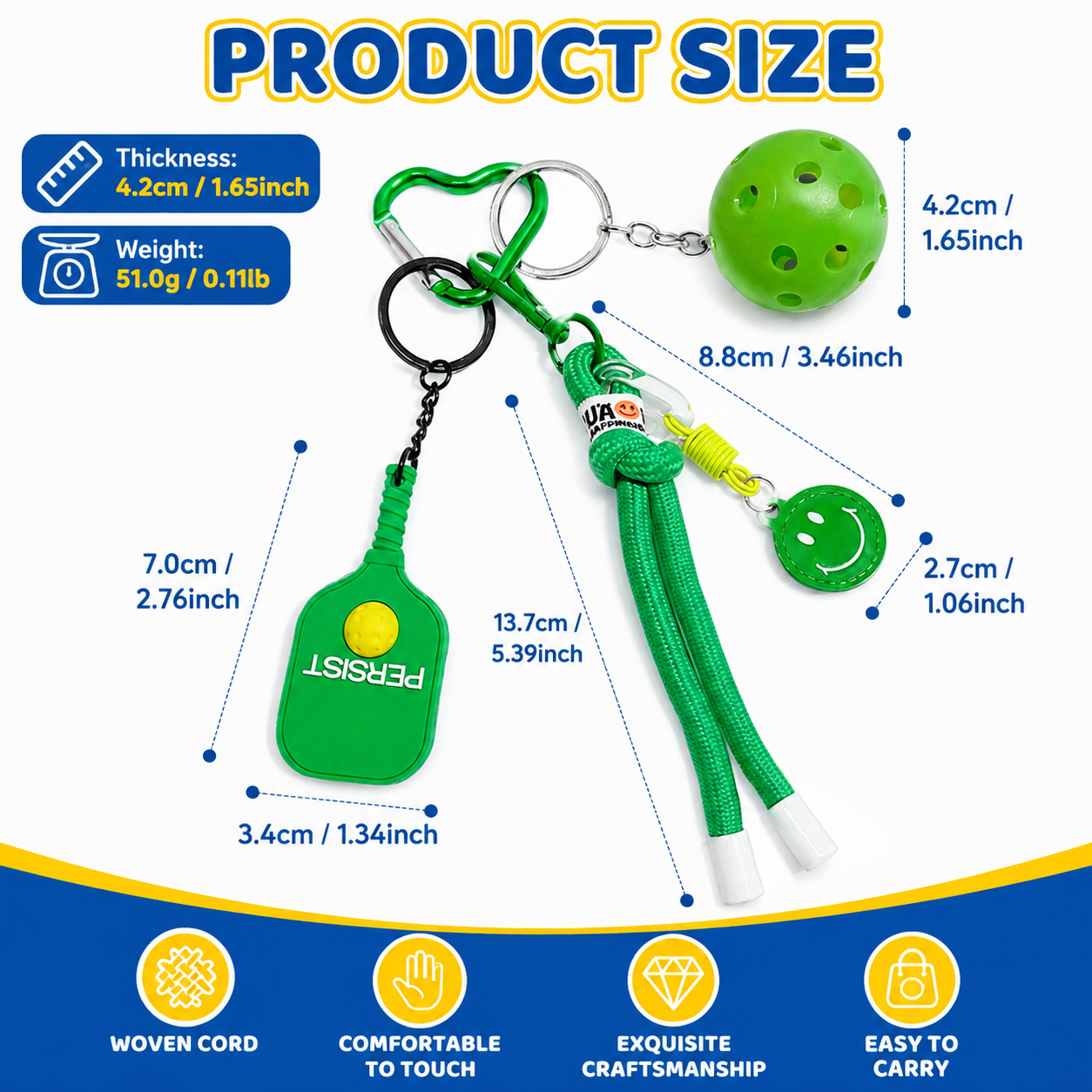 1 Piece Pickleball Keychain Bag Charm - Pink Sports Pendant with Mini Paddle, Ball, Smiley Charm and Woven Cord, Cute Gift Friendly Key Ring for Bags โ image 6