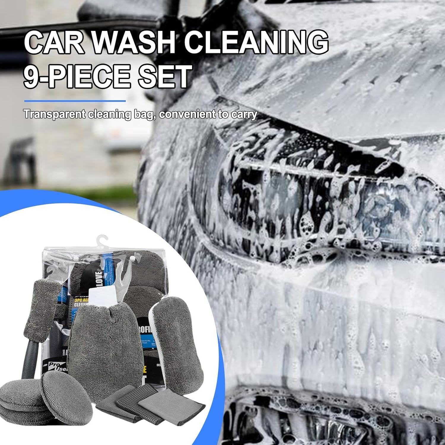 Car Cleaning Sponge Towel Brushe Set 9Pcs Car Wash Kits Cleaning Tools Set โ image 3