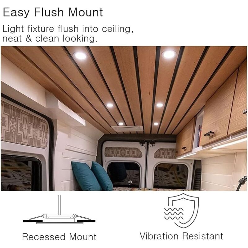 4 × 12V LED Recessed Spotlight Hole 58-65mm 3W 3200K Recessed Ceiling Light for Motorhome Boat Caravan Van Yacht Warm White (Silver Finish) — image 3