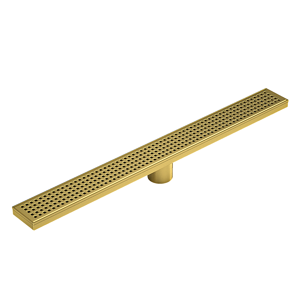 1200mm Bathroom Shower Brushed Brass Grate Drain w/ Centre outlet Floor Waste Square Pattern — image 4
