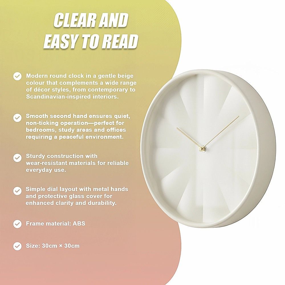 30cm Round Wall Clock Silent Sweep Modern ABS Frame — image 4