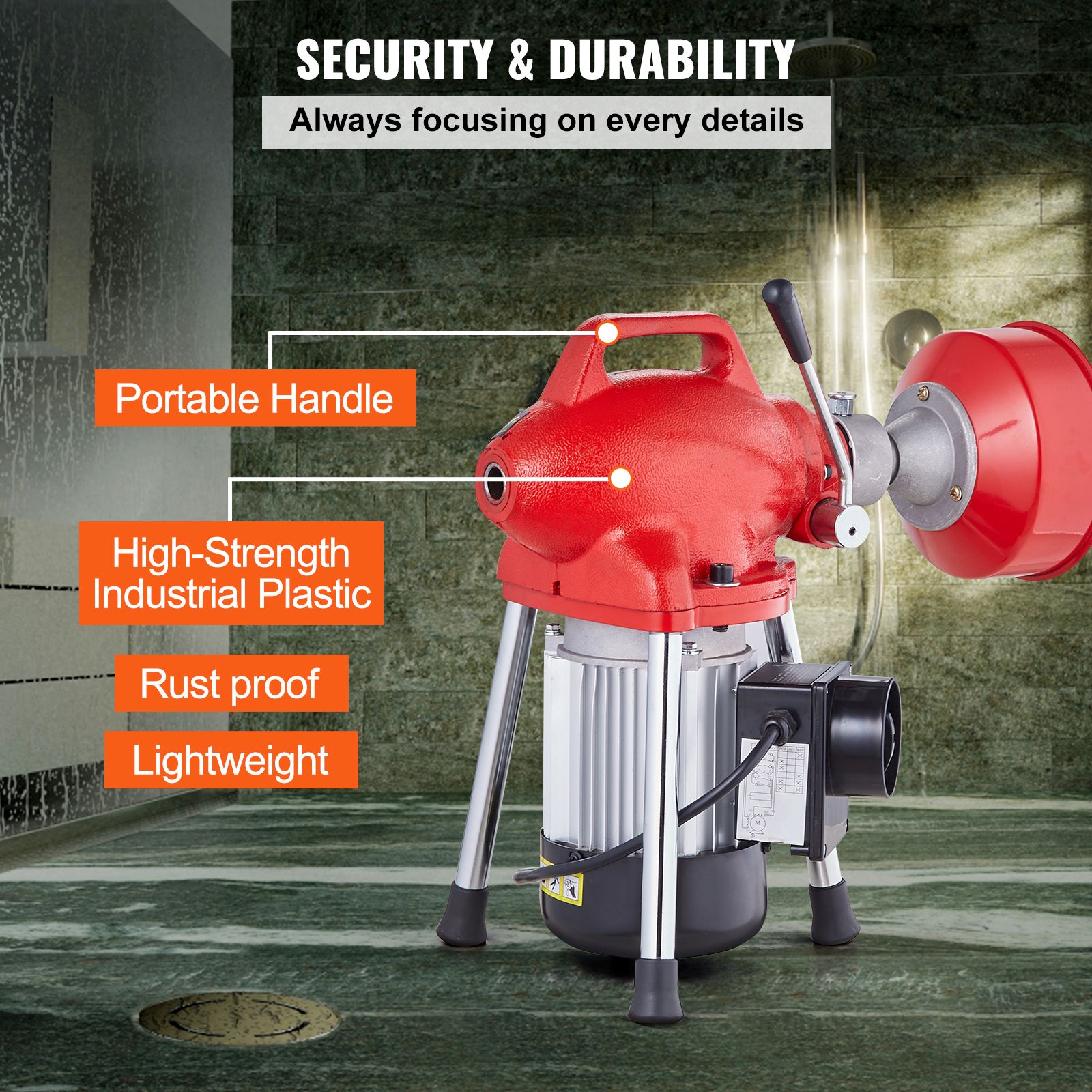 Drain Cleaner Machine 66FT x 5/8In 250W Sectional Snake Auger Manual Feed โ image 6