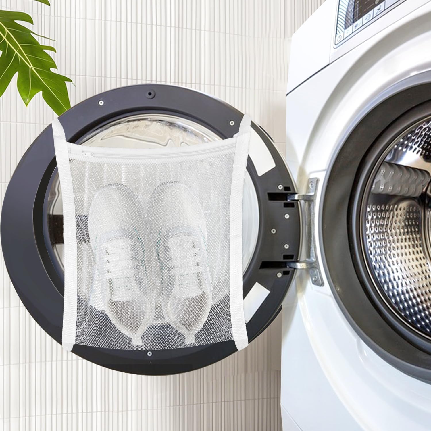 2 Pack Sneaker Dryer Bag 15.7x15.7 Inch Dry Net Bag for Dryer with Zipper and Strap for Shoes, White Large HoneyComber Mesh Bags for Washing Machine โ image 2