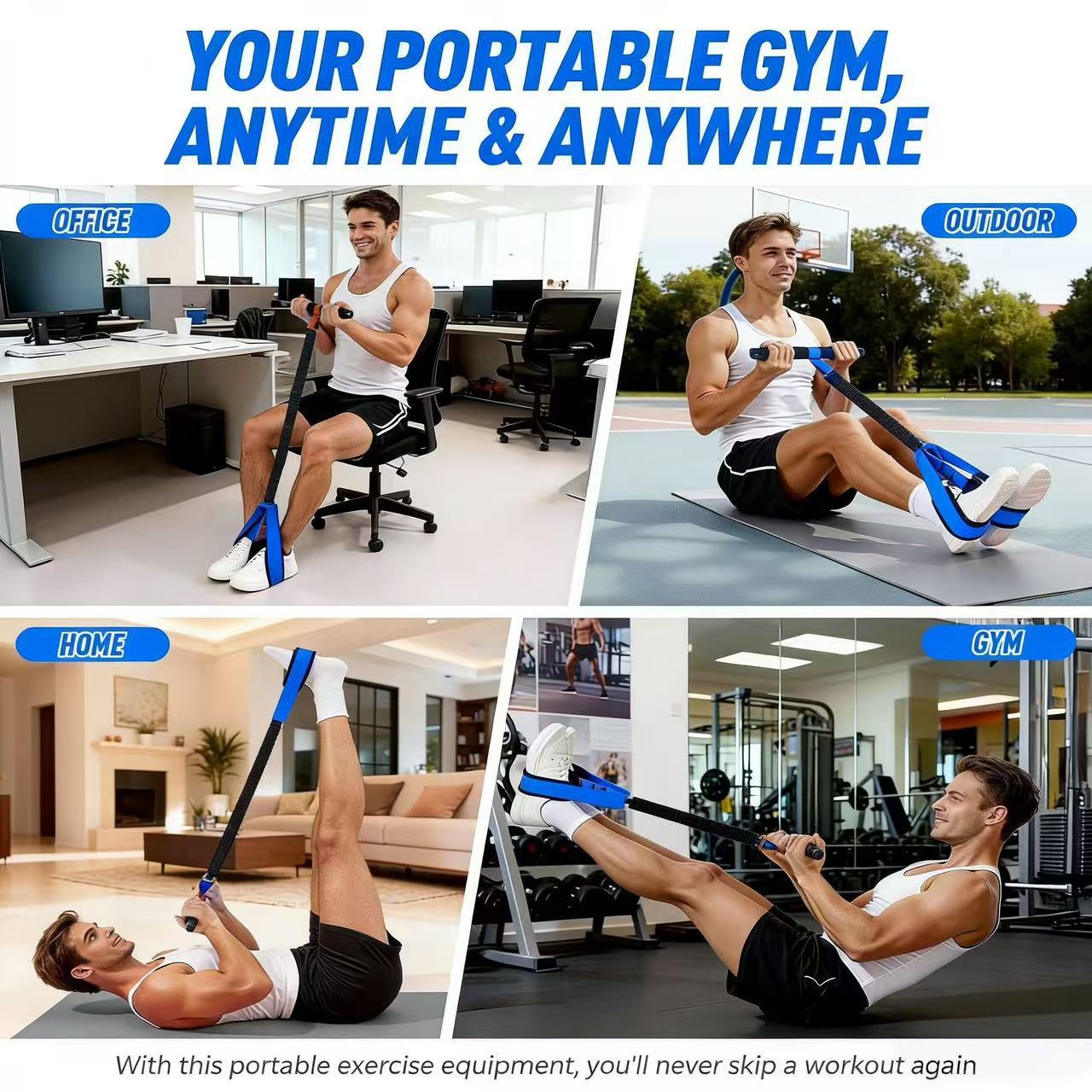 Blue Multifunctional Pedal Resistance Band - Home Fitness Sit-up Assistant with Foot Pedals and Elastic Pull Rope - Full Body Workout Equipment for Abs, Arms โ image 6