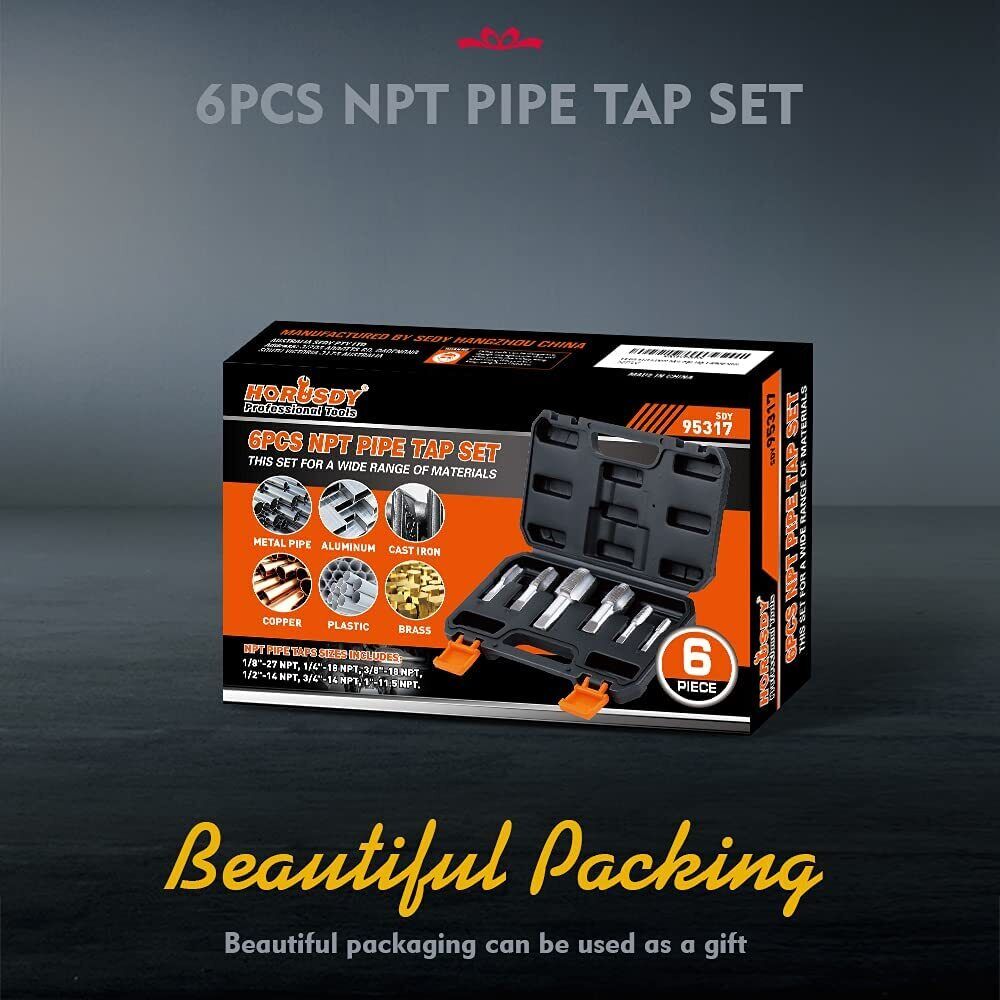 HORUSDY 6Pc NPT Pipe Tap Set Thread Tap Screw Tool 1/8" 1/4" 3/8" 1/2" 3/4" 1" โ image 6