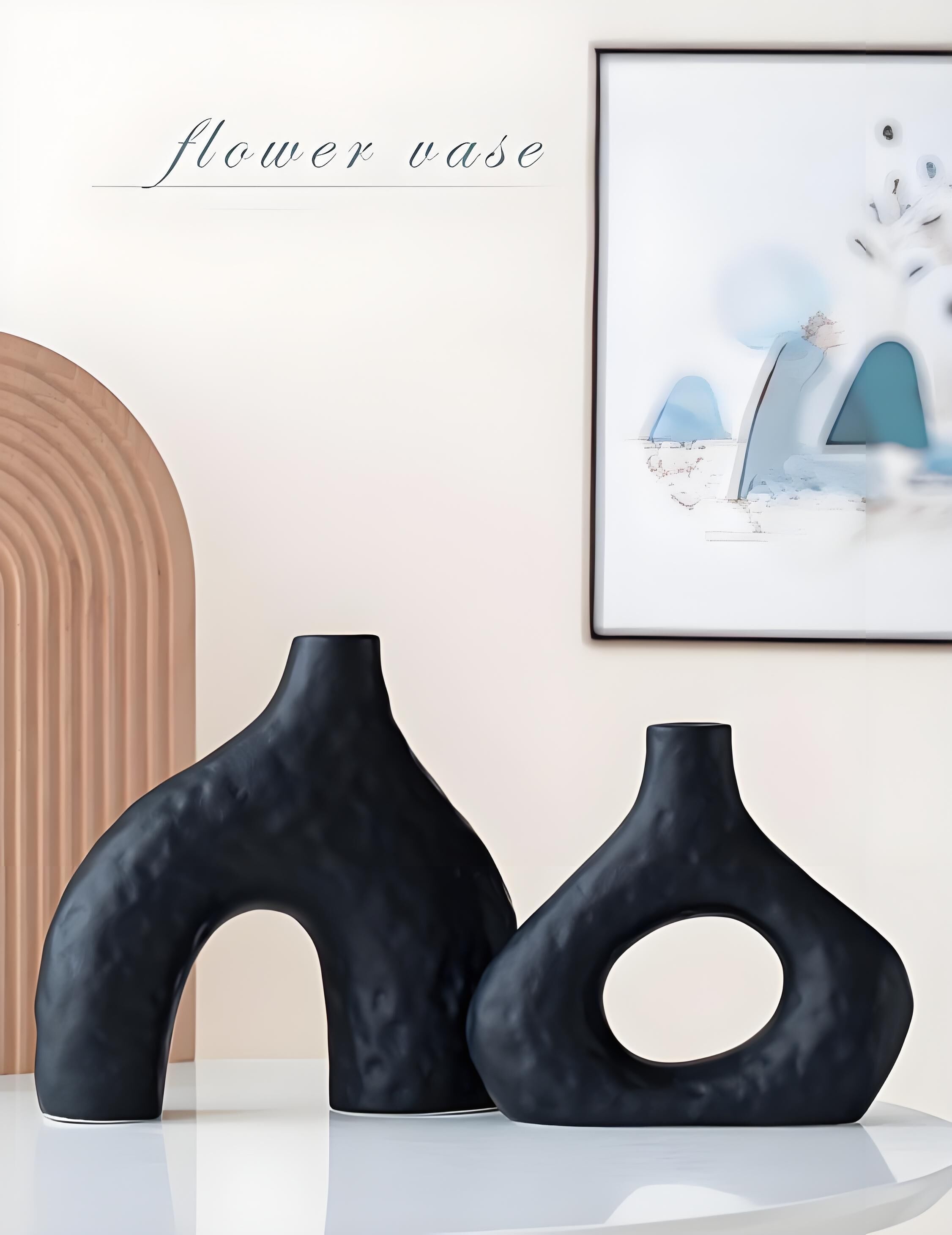 Minimalist Ceramic Vase Set (2-Piece): Modern Home Decor for Flower Arrangements (Black) | White Version Available In-Store