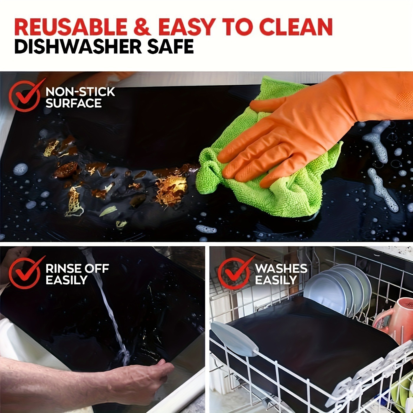 2-Pack 33x40cm Reusable Drip Guard for Ovens, Grills & Microwaves - High-Temperature Resistant Fiberglass Baking Sheet, Heavy Duty & Easy Clean โ image 3