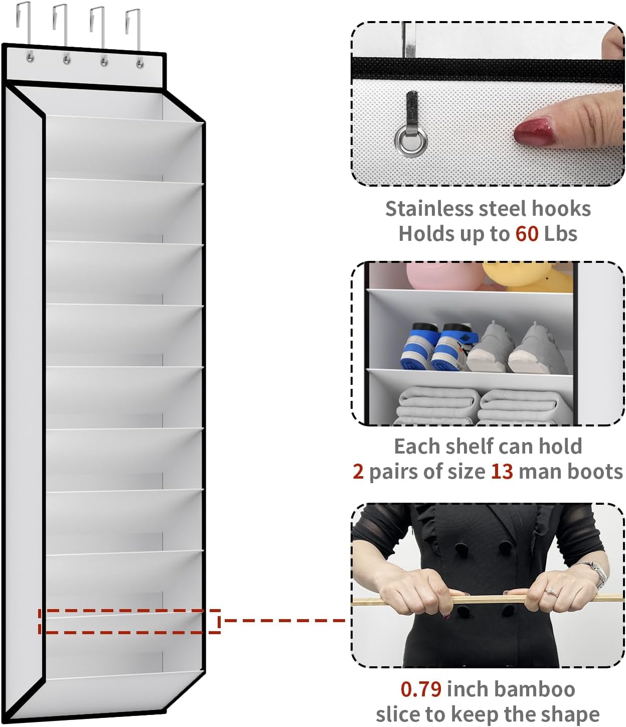 10 Tiers White Over Door Shoe Organizer Storage, Hanging Shoe Holder for Door with Large Deep Pockets, Fit 20-30 Pairs Shoe Rack for Sneakers, Boots. (White) — image 5