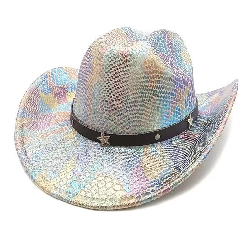 iridescent cowboy hat, party hat, autumn winter hat, unisex wide brim hat, Halloween costume hat, western themed hat, iridescent accessories, mens womens โ image 3