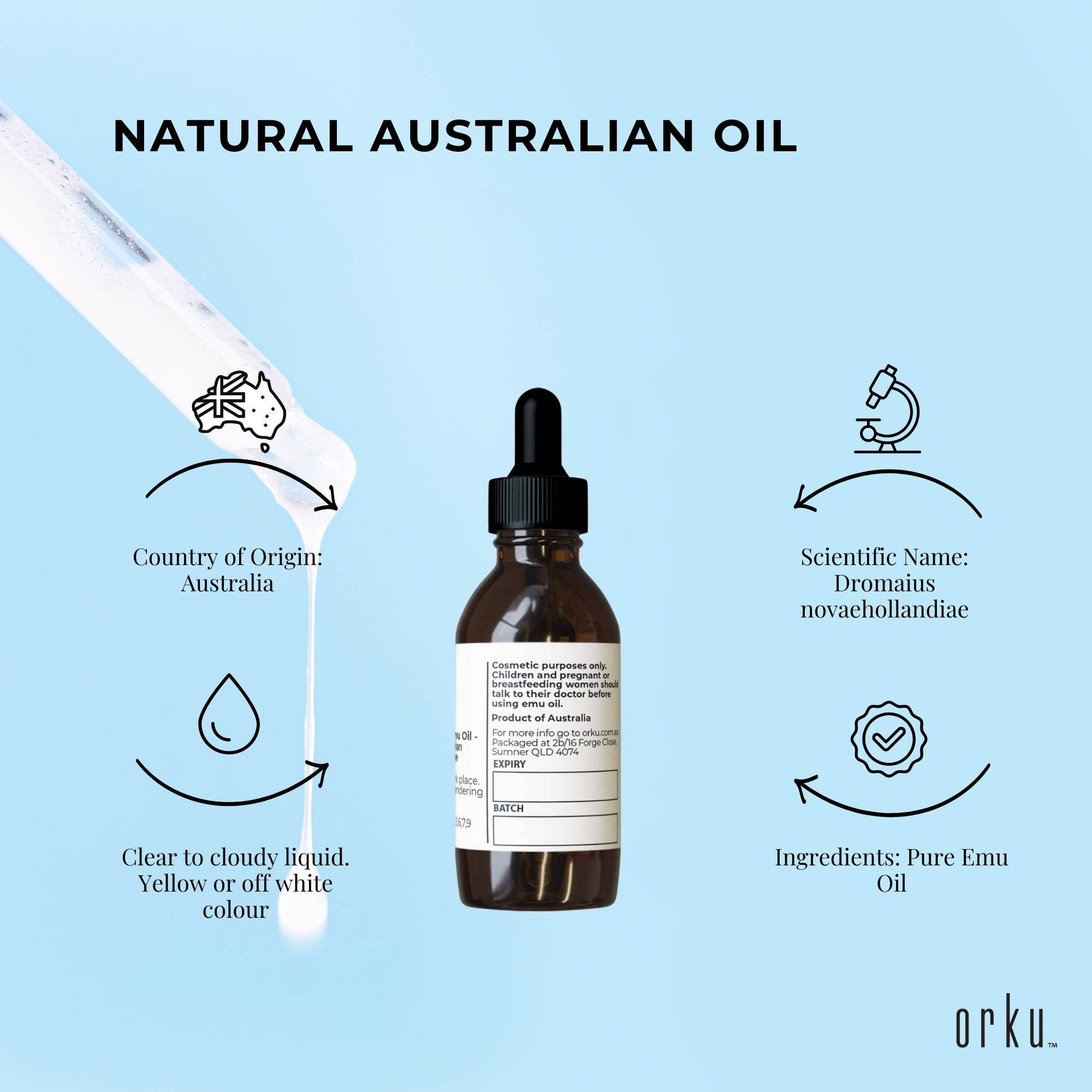 Orku 25ml Pure Emu Oil with Dropper - Undiluted Natural Dromaius Novaehollandiae โ image 5