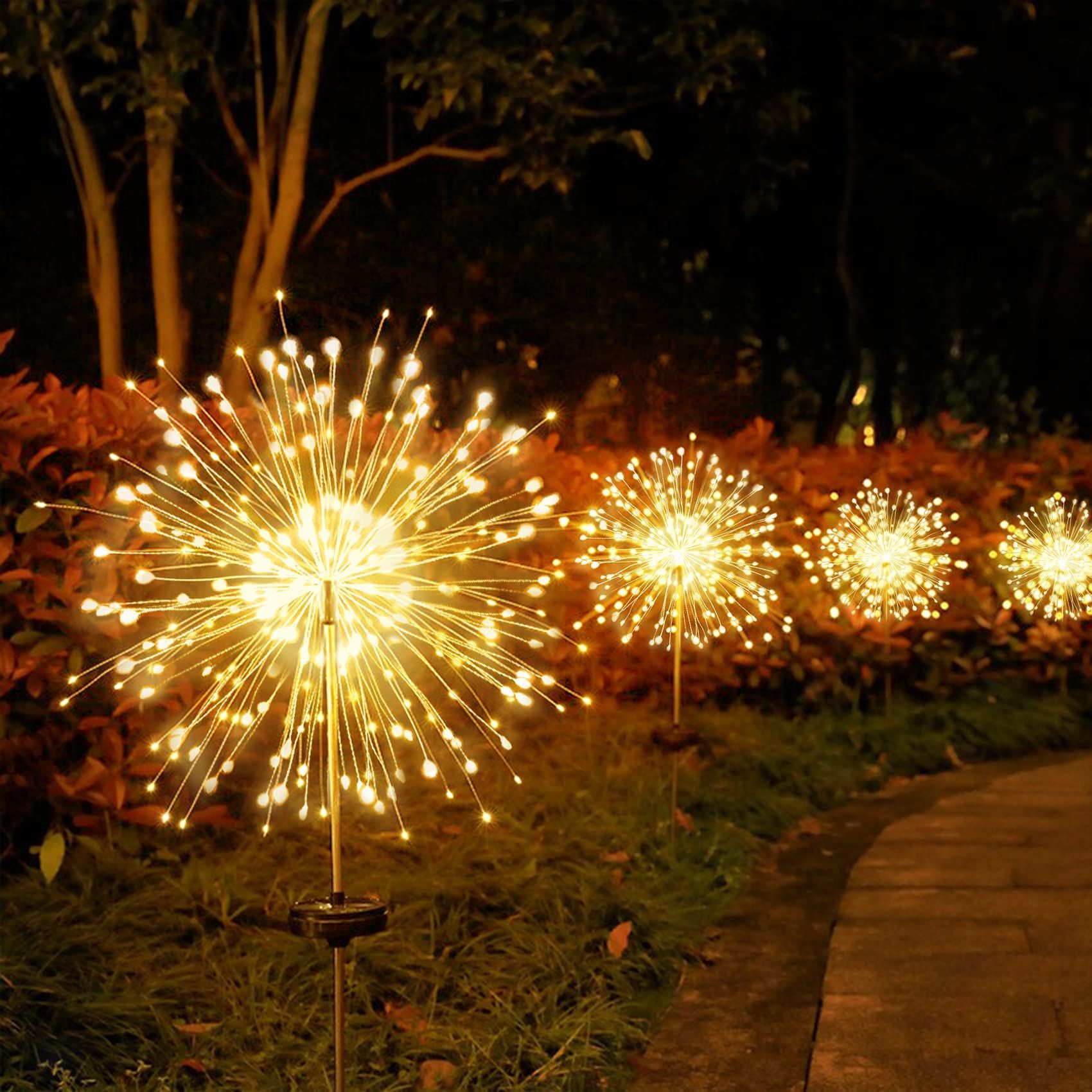 Outdoor Solar Lights Firework, 2 Pack 120 LEDs Waterproof Solar Lights for Outside Garden Yard Pathway Fence - Warm White — image 2
